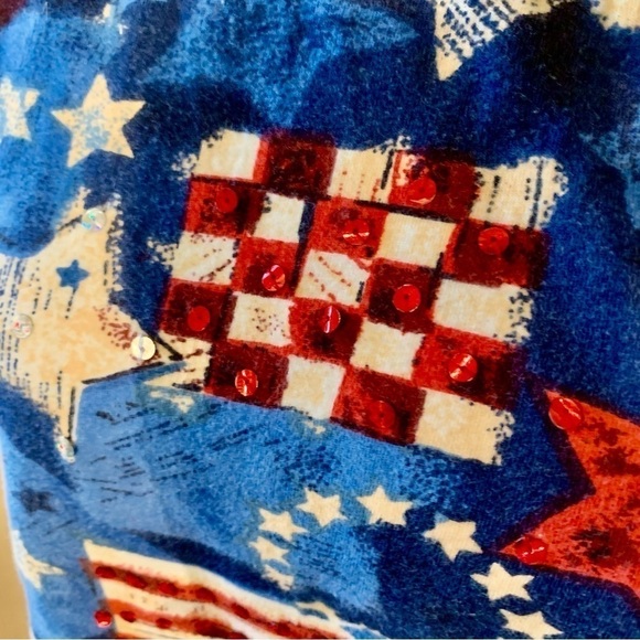 Collections Etc Tee Large Red White Blue Taupe 100% Cotton Sequins Short Slvs - Picture 10 of 13